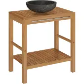 Syfax Waschtisch Massivholz Teak mit Waschbecken Marmor Schwarz