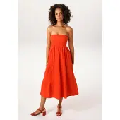 Aniston Sommerkleid CASUAL, Damen, Gr. 34, N-Gr, Web, rot (orangerot), Web, Obermaterial: 100% Baumwolle, unifarben, figurumspielend kniefrei, Kleider Sommerkleid, - auch als Maxirock tragbar