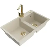 Mexen Tomas 2-Becken-Granitspüle mit Mischbatterie Rita, Beige - 6516-69-670300-50