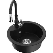 Mexen Diego 1-Becken-Granit-Spüle mit Mischbatterie Savita, Schwarz - 6512-77-672601-70
