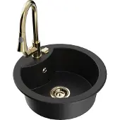 Mexen Diego 1-Becken-Granit-Spüle mit Mischbatterie Elia, Schwarz - 6512-77-670101-50