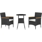 Syfax 3-tlg. Garten-Bistro-Set mit Kissen Schwarz Poly Rattan