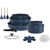 Arthur Martin AM5546 18-tlg. Kochgeschirr-Set mit Keramikbeschichtung – Induktion, Aluminium, abnehmbarer Griff, Pfannen 20/22/26 cm, Töpfe 16/18 cm, Stielkasserolle & Wok, inkl. Deckel & Utensilien