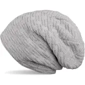 StyleBREAKER Strickmütze "Feinstrick Beanie mit Flecht Muster und Teddyfleece", Herren, grau (hellgrau), 100% Viskose CV., Modisch, Mützen Strickmütze