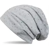 StyleBREAKER Beanie "Beanie mit Strass Nieten Applikation", Damen, grau (hellgrau meliert), Obermaterial: 65% Baumwolle CO. 35% Polyester PES., Modisch, Mützen Beanie