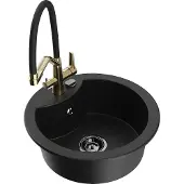 Mexen Diego 1-Becken-Granitspüle mit Mischbatterie Duo, Schwarz - 6512-77-671701-57-B