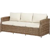Ebuy24 Gram Gartensofa 3 Sitzer, inkl. Sitzkissen, natur und offwhite.