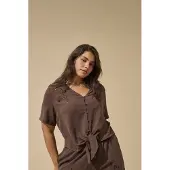 ONLY Carmakoma V-Shirt "CAREVALOU METTA 2/4 KNOT SHIRT WVN"