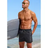 Bench Badeshorts ., Herren, Gr. L (52), N-Gr, schwarz, Recycling-Polyester, Badehosen Badeshorts, mit Logoschriftzug, Topseller