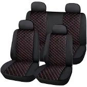 Avizar , 5-teiliges Autositzbezug Set mit eleganter Struktur, Schwarz / Rot