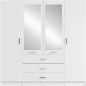 Masseno Drehtürenschrank NEVARIS 200/200,5/58cm 4-türig mit Spiegel Weiß