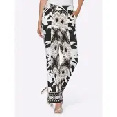 HEINE Webhose , Damen, Gr. 36, Normalgrößen, gelb (schwarz, camel, bedruckt), 97% Baumwolle, 3% Elasthan, bedruckt, gemustert, mehrfarbig, lang, Hosen Webhose