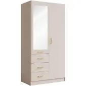 Masseno Drehtürenschrank NEVARIS 101/200,5/58cm 2-türig mit Spiegel Sandbeige