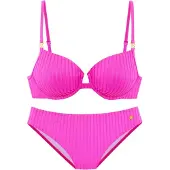 LASCANA Bügel-Bikini "Omono", Damen, Gr. 38, Cup C, pink, Recycling-Polyamid, Strukturmuster, Bikini-Sets Bügel-Bikini, mit Zierschnallen