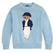 Ralph Lauren für Damen. 211B17743001 Oversize-Baumwollpullover mit blauem Polo Bear (M), Lässig, Baumwolle, Langarm