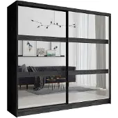 Masseno Drehtürenschrank HEIMOR 230/215/62cm 2-türig mit Spiegel Schwarze Asche