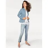 HEINE Blusenblazer "Jersey-Blazer Jerseyblazer im Military-Look", Damen, Gr. 46, rauchblau, Modisch, Blazer Blusenblazer