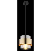 Globo Hängeleuchte Metall schwarz, Metall messingfarben, Glas klar, Kabel PVC schwarz, Höhe kürzbar, ø: 180mm, H: 1200mm, exkl. 1x E27 60W 230V