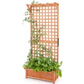 Costway Blumenkasten mit Spalier, Dach und Drainagelöchern Hochbeet Rankhilfe Tannenholz 75x33x181cm