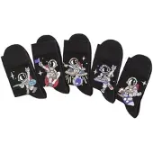 H.I.S. Socken H.I.S "Weltall für Kinder und Jugendliche Motivsocken", Jungen, Gr. 39-42, schwarz (5x schwarz), Baumwollmischung, gemustert, Socken Socken, mit Astronaut-Motiven