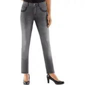 Inspirationen Röhrenjeans , Damen, Gr. 52, Normalgrößen, grau (grau, denim), 79% Baumwolle, 19% Polyester, 2% Elasthan, unifarben, lang, Jeans Röhrenjeans