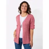 Casual Looks Strickjacke , Damen, Gr. 42, erdbeere, weiß, meliert, 100% Baumwolle, meliert, Strickjacken Strickjacke