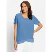 Lady Georgettebluse , Damen, Gr. 40, blau (himmelblau), 100% Polyester, unifarben, Rundhals, Blusen Georgettebluse