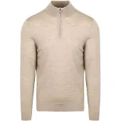 Suitable Merino Half Zip Pullover Sand Slim-Fit