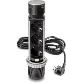 Emuca Abnehmbarer Multistecker Vertikal Push 60, Durchmesser 60mm, 3 x Schukostecker, 1 x USB Typ A, 1 x USB Typ C, Stahl und Kunststoff, Edelstahl