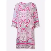 HEINE Druckkleid "Druck-Kleid Druckkleid aus Viskose-Satin", Damen, Gr. 38, N-Gr, rosa (rosé, hellrosé, bedruckt), Elegant, V-Ausschnitt, Kleider Druckkleid