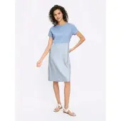 HEINE Jerseykleid "Jersey-Kleid", Damen, Gr. 50, Normalgrößen, blau (eisblau, ecru, gestreift), Jersey, 95% Baumwolle, 5% Elasthan, gemustert, mehrfarbig, kurz, Rundhals, Kleider Jerseykleid