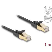 DeLOCK RJ45 Flachband Netzwerkkabel mit Geflechtmantel Cat.6A U/FTP Stecker zu Stecker 1 m schwarz, 1 m, Cat6a, S/FTP (S-STP), RJ-45, RJ-45, Schwarz