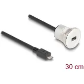 DeLOCK USB 2.0 Micro-B Einbaubuchse mit Kabelpeitsche 30 cm Aluminium