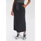 Kangaroos Sweatrock , Damen, Gr. 48, schwarz, Sweatware, Obermaterial: 95% Baumwolle, 5% Elasthan, kontrastfarbene Details, unifarben, figurumspielend lang, Röcke Sweatrock, in Midilänge mit Schlitz