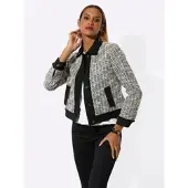 Création L Blusenblazer "Bouclé-Blazer Blazer mit modischen Fransen", Damen, Gr. 46, schwarz, ecru, gemustert, Bouclé, , Modisch, Blazer Blusenblazer