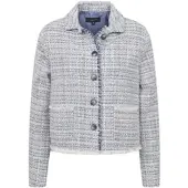 Bugatti Kurzblazer , Damen, Gr. 36, blau (340, blaugrau), 42% Polyacryl, 35% Polyester, 20% Baumwolle, 3% Viskose, unifarben, normal, gerader Abschluss, Blazer Kurzblazer, mit Knopfleiste