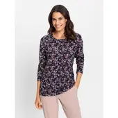 Inspirationen Print-Shirt "Shirt", Damen, Gr. 42, blau (marine, rosenquarz, bedruckt), 50% Baumwolle, 50% Modal, bedruckt, geblümt, gemustert, mehrfarbig, Rundhals, Shirts Print-Shirt