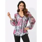 Witt Longbluse "Tunika Tunika mit Volant", Damen, Gr. 38, dunkelrot, schwarz, bedruckt, Chiffon, , Elegant, V-Ausschnitt, Blusen Longbluse