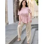 Sheego Leinenhose , Damen, Gr. 56, Normalgrößen, champagner, goldfarben, 65% Viskose, 25% Leinen, 7% Polyester, 3% metallisierte Fasern, unifarben, Hosen Leinenhose