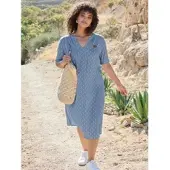 Sheego Tunikakleid "Kleid", Damen, Gr. 56, Normalgrößen, blau (bleu, rauchblau, bedruckt), 100% Viskose, gemustert, knielang, Rundhals, Kleider Tunikakleid