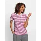 Casual Looks Kapuzenshirt "Kapuzen-Shirt", Damen, Gr. 38, lila (magenta, ecru, geringelt), 100% Baumwolle, gemustert, gestreift, mehrfarbig, Shirts Kapuzenshirt