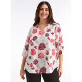 Sheego Longbluse , Damen, Gr. 44, rosa (champagner, erdbeere, bedruckt), 100% Polyester, geblümt, gemustert, mehrfarbig, V-Ausschnitt, Blusen Longbluse