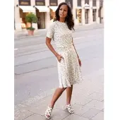 Lady Bahnenrock , Damen, Gr. 48, beige (sesam, ecru, bedruckt), 95% Polyester, 5% Elasthan, gemustert, mehrfarbig, knielang, Röcke Bahnenrock