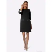Création L Jerseykleid "Jersey-Kleid Jerseykleid mit Jacquard-Muster", Damen, Gr. 38, N-Gr, schwarz, Modisch, Rundhals, Kleider Jerseykleid
