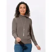 Casual Looks Rollkragenpullover "Pullover", Damen, Gr. 54, grau (taupe, meliert), 50% Baumwolle, 50% Polyacryl, unifarben, figurumspielend, Pullover Rollkragenpullover