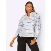 Création L Langarmbluse , Damen, Gr. 42, schwarz-weiß (ecru, schwarz, bedruckt), 50% Baumwolle, 50% Polyester, gemustert, Blusen Langarmbluse