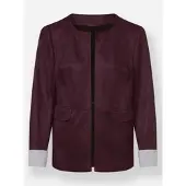 Witt Blusenblazer "Lederimitat-Blazer Lederimitat-Blazer in Velours-Optik", Damen, Gr. 40, rot (burgund), Modisch, Rundhals, Blazer Blusenblazer