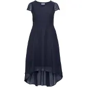 Sheego Abendkleid "Abendkleid", Damen, Gr. 58, Normalgrößen, blau (marine), Georgette, 100% Polyester, unifarben, lang, V-Ausschnitt, Kleider Abendkleid