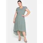 Sheego Jerseykleid "Abendkleid Abendkleid mit Flügelärmeln", Damen, Gr. 56, N-Gr, grün (eukalyptus), Modisch, V-Ausschnitt, Kleider Jerseykleid, mit Flügelärmeln