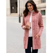 Witt Strickjacke "Long-Strickjacke Longstrickjacke mit Zopfmuster", Damen, Gr. 36, rosa (rosenholz), Modisch, Strickjacken Strickjacke
